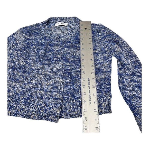 Axara Paris Women’s XS Sequin Crop Sweater Blue Gold Long Sleeve Bright Spring‎ - Picture 2 of 13